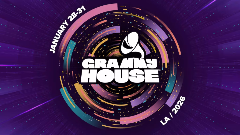 A graphic promoting the Recording Academy's Grammy House 2026 event. The graphic features the Grammy House logo, which features the words 