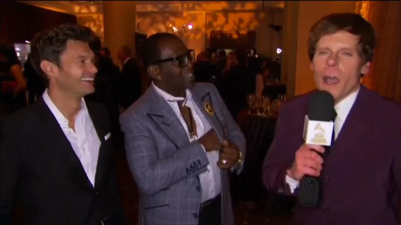 Randy Jackson, Ryan Seacrest and Wiz Khalifa at Pre-GRAMMY Gala