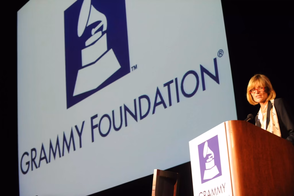 Kristen Madsen, Sr. Vice President of the GRAMMY Foundation, speaks at Music In Focus, the 11th Annual GRAMMY Foundation Music Preservation Project, at the Wilshire Ebell Theatre on Feb. 4, 2009, in Los Angeles  