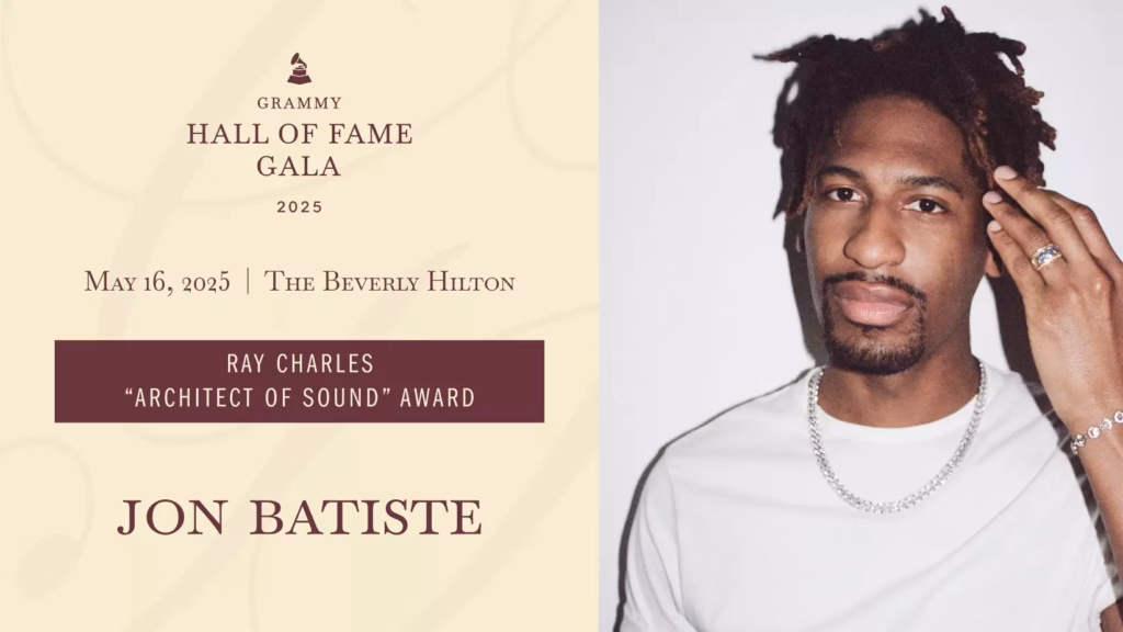 GRAMMY Museum graphic showing a close-up photo of Jon Batiste