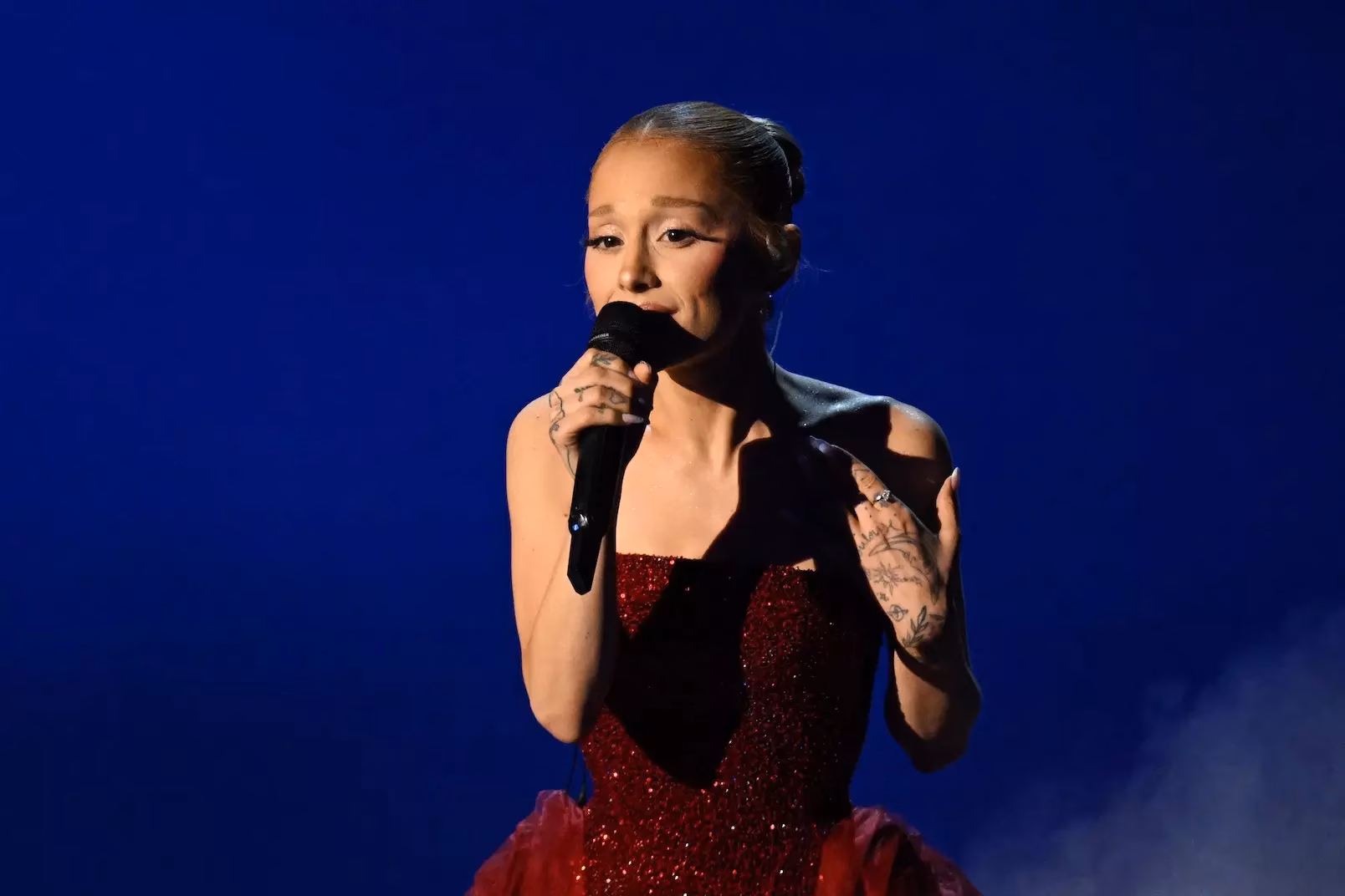 Ariana Grande performing at the 2025 Oscars