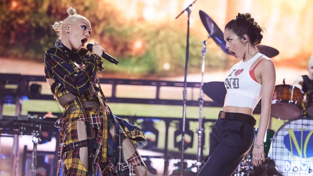 Gwen Stefani and Olivia Rodrigo perform during No Doubt's set at Coachella.