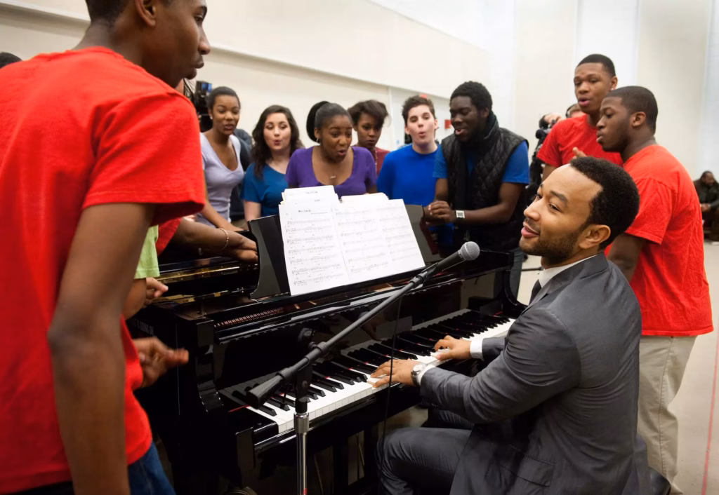 John Legend with students in 2012