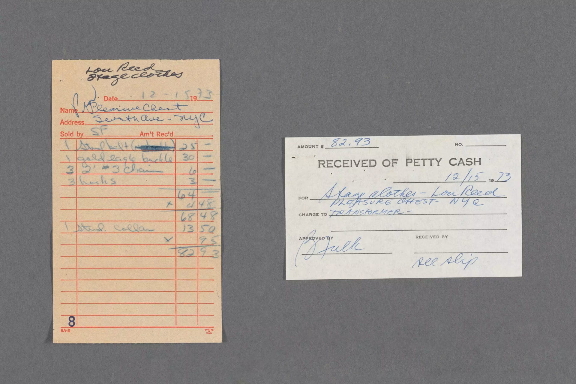 Lou Reed Petty Receipts