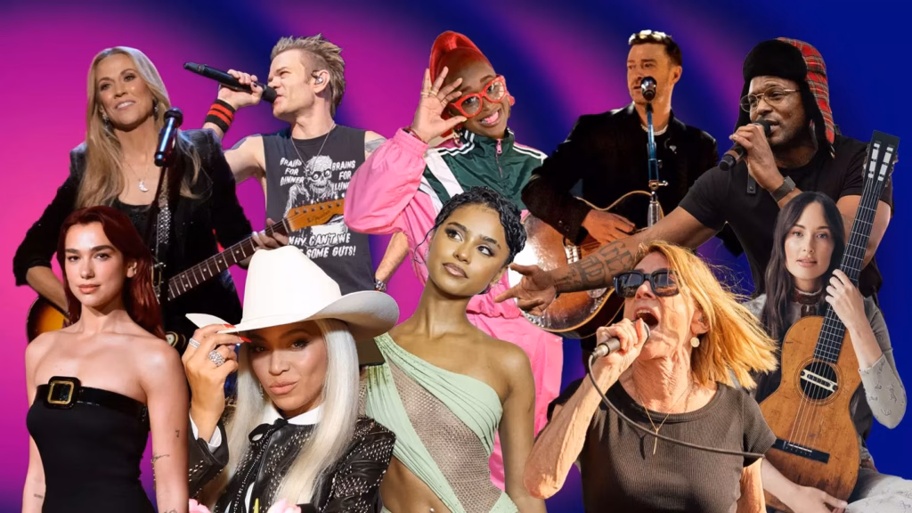 Sheryl Crow, Deryck Whibley, Tierra Whack, Justin Timberlake, Schoolboy Q, Kasey Musgraves, Kim Gordon, Tyla, Beyoncé, Dua Lipa