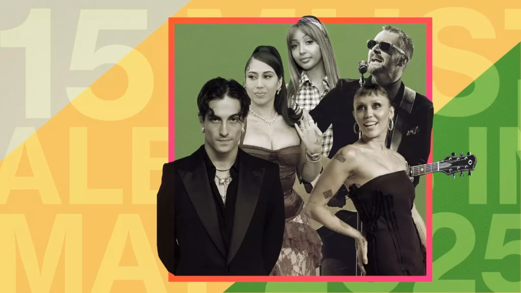Damiano David, Kali Uchis, Pink Pantheress, Eric Church, Miley Cyrus in collage