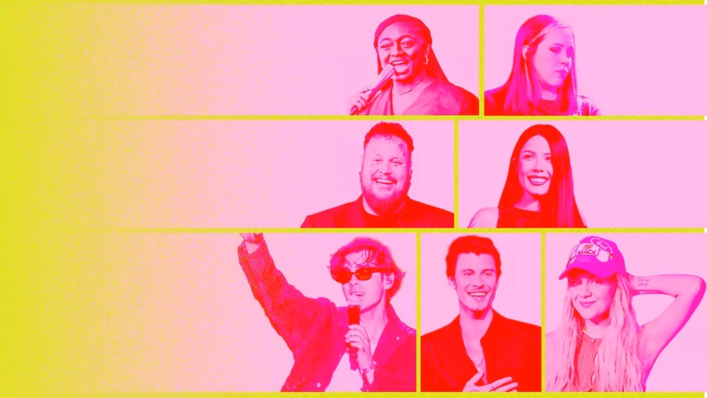 Samara Joy, Soccer Mommy, Halsey, Kelsea Ballerini, Shawn Mendes, Joe Jonas, Jelly Roll in collage