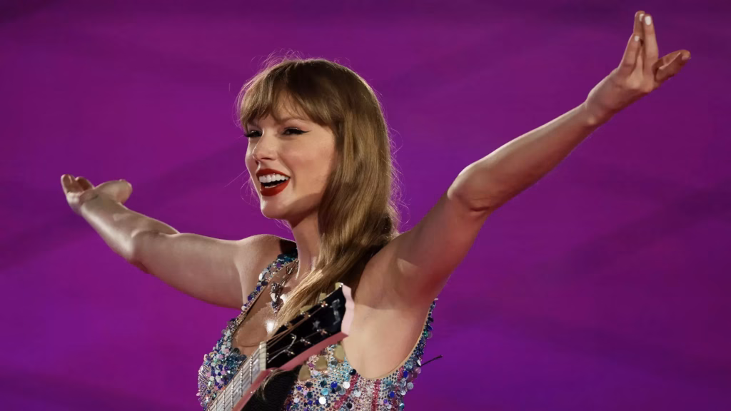 Taylor Swift performing at The Eras Tour in 2024