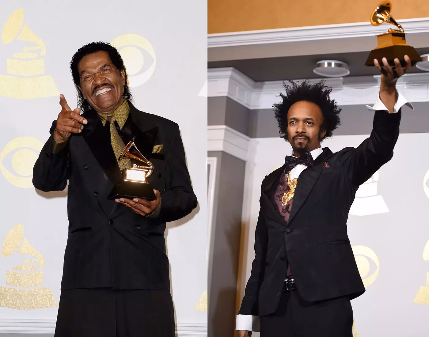 Bobby Rush and Fantastic Negrito holding GRAMMYs