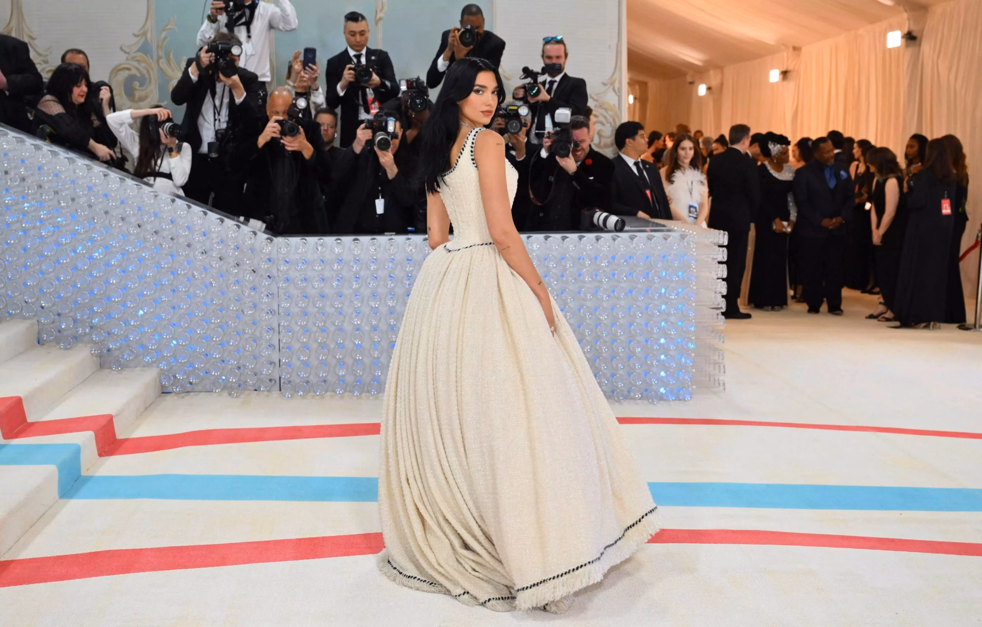 Dua Lipa arrives for the 2023 Met Gala at the Metropolitan Museum of Art on May 1, 2023, in New York