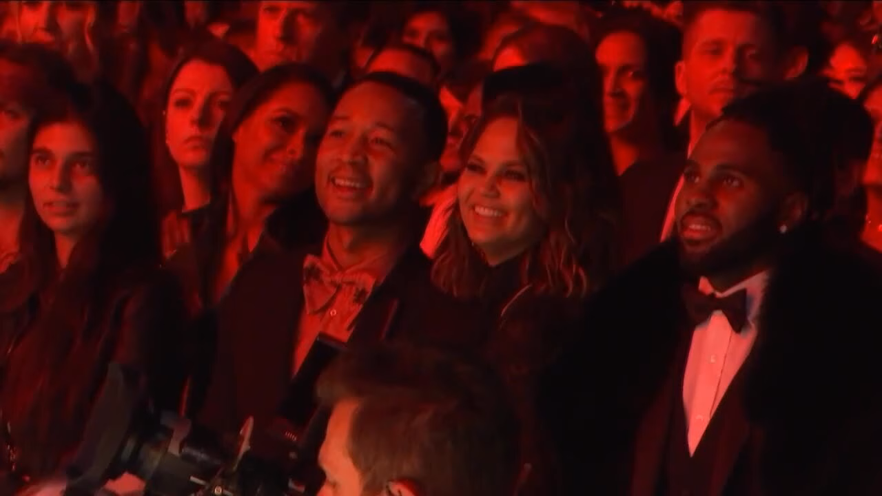 Chrissy Teigen Watches Bruno Mars Perform: GRAMMY Audience Cam