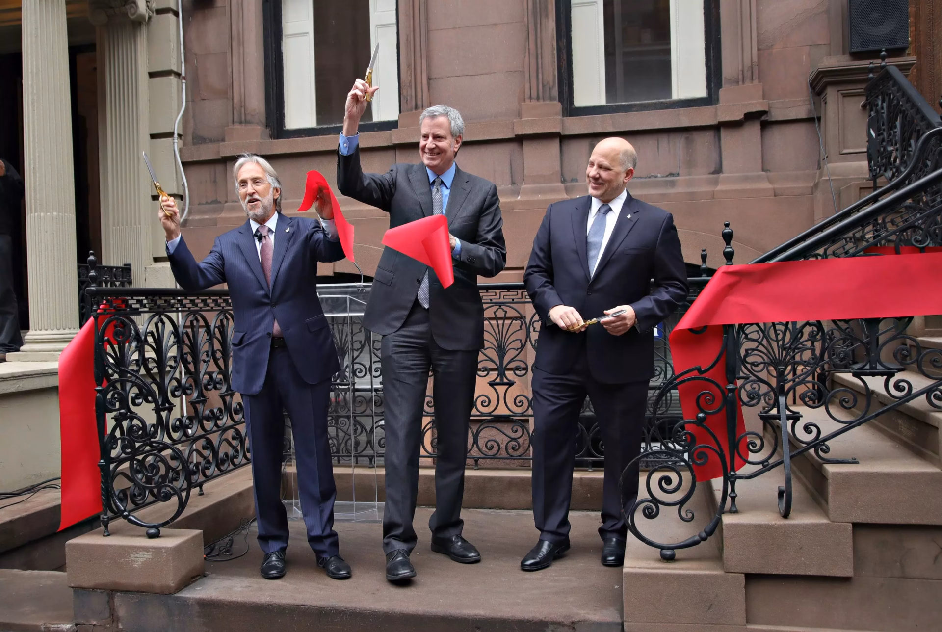 Neil Portnow, Mayor Bill de Blasio and John Poppo in New York