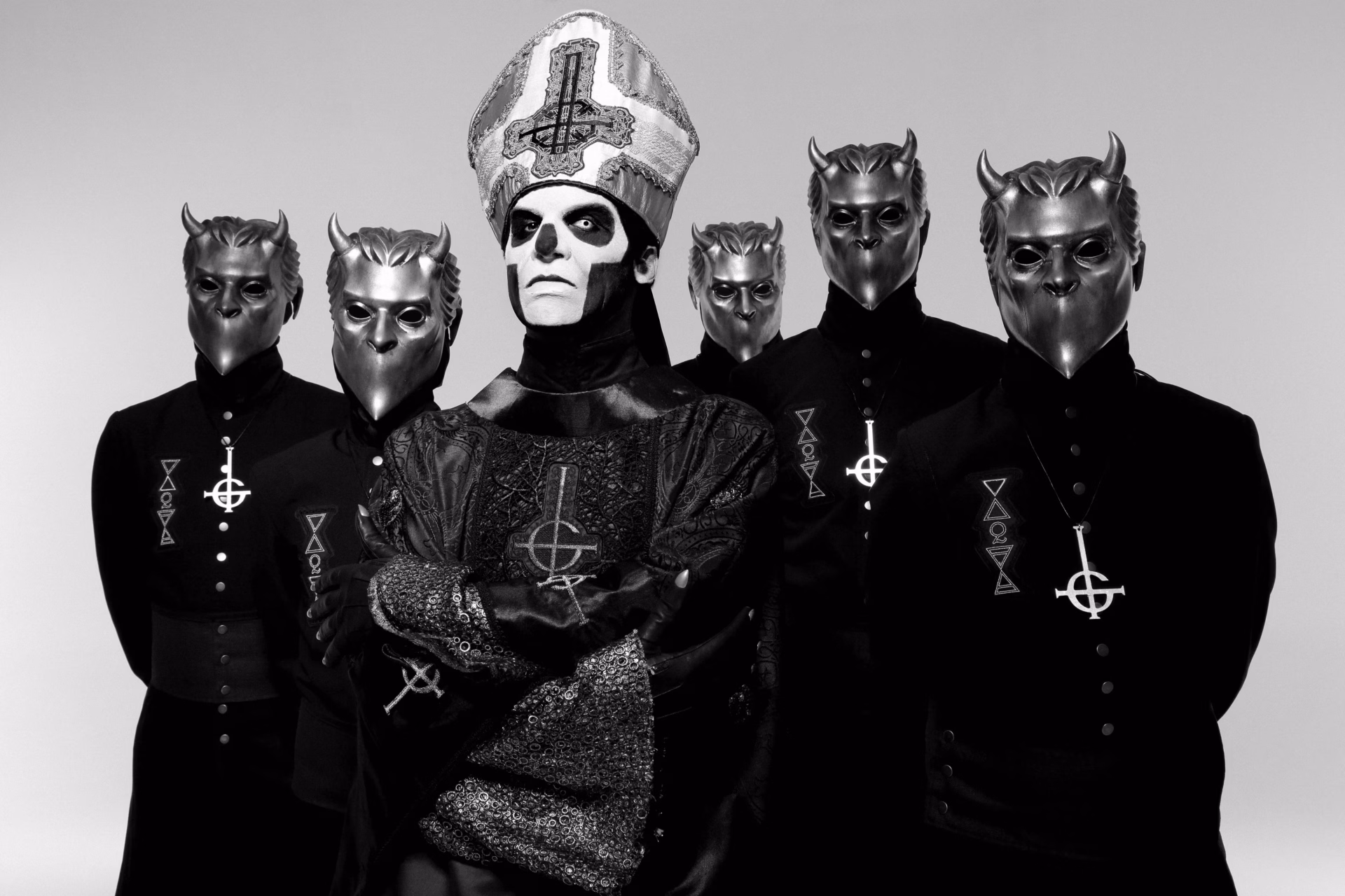 Ghost's Papa Emeritus III (center) and the Nameless Ghouls