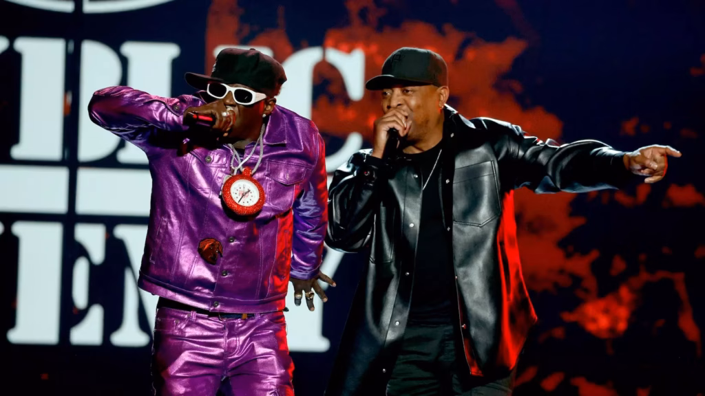 Flavor Flav (L) and Chuck D (R) of Public Enemy perform onstage during 