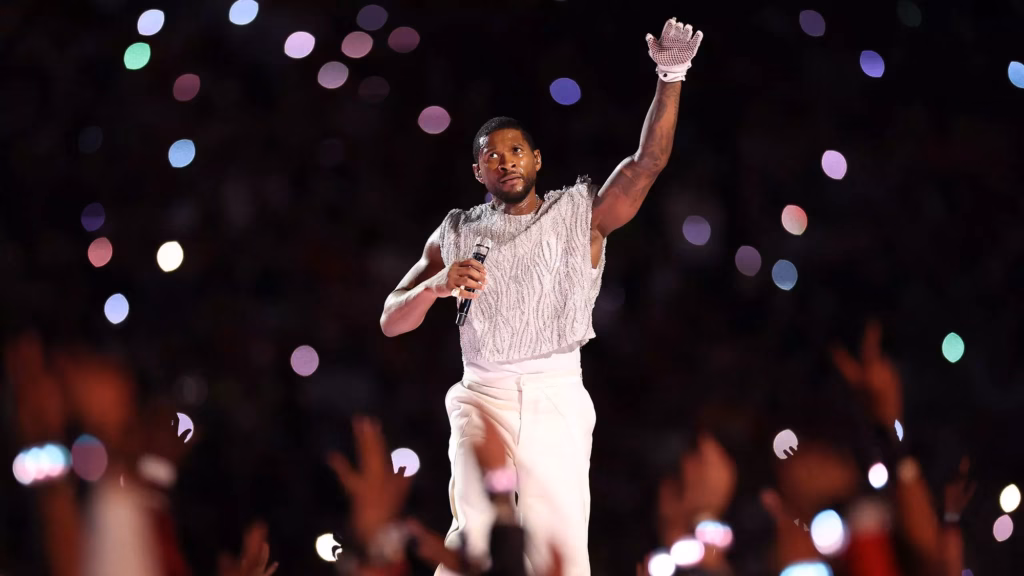Usher performs onstage during the Apple Music Super Bowl LVIII Halftime Show.